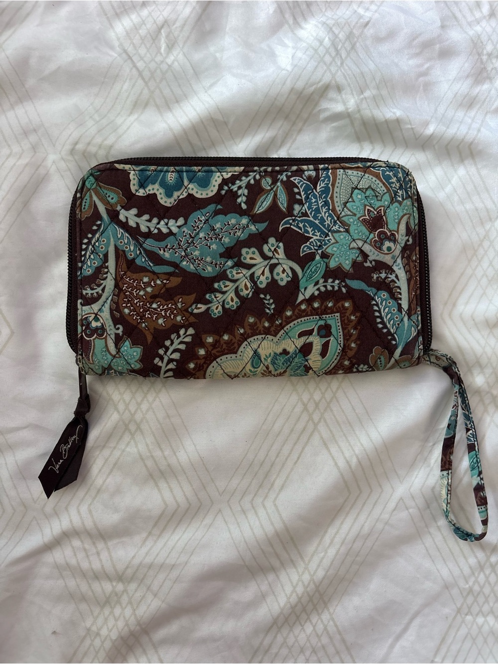 Vera Bradley Brown & Teal Floral Quilted Wristlet Wallet